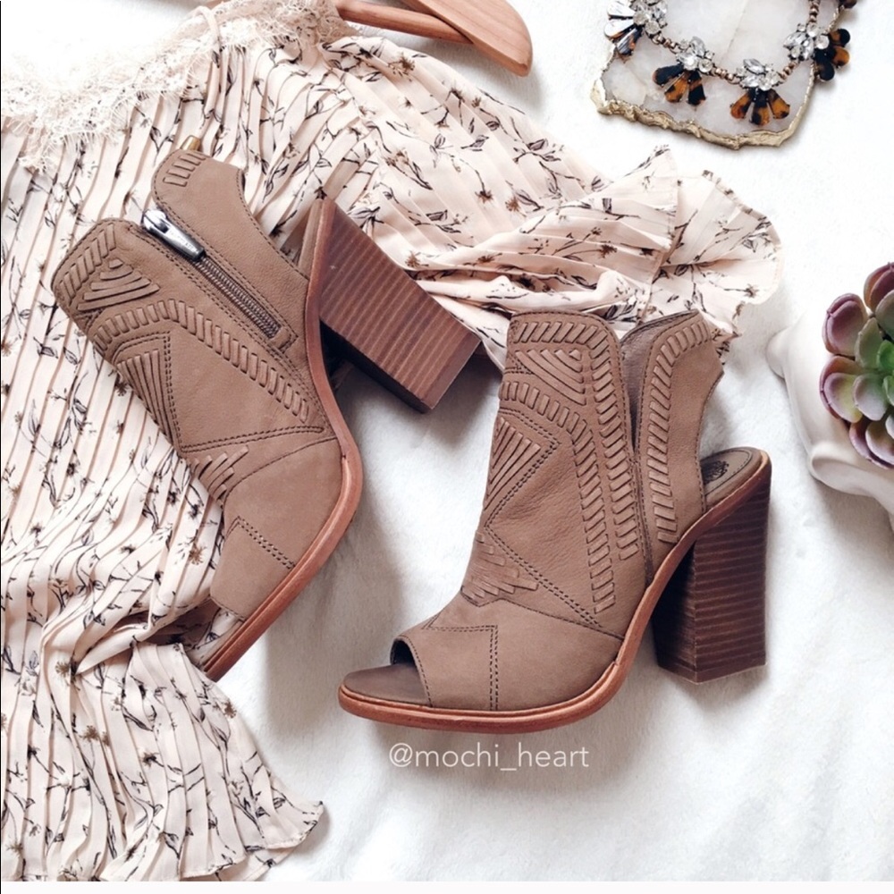 Vince Camuto French taupe block heel bootie